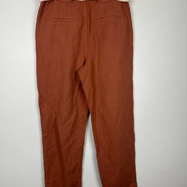 Veronica Beard Karter Paperbag Linen Belted High Rise‎ Straight Leg Pants Sz 4 - Image 10