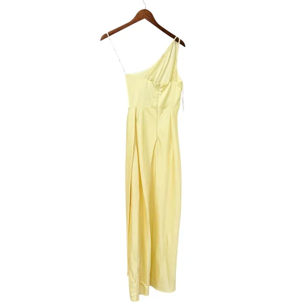 Lulus Signature Elegance Pale Yellow Satin One-Shoulder Maxi Dress size XS NWT - Image 3