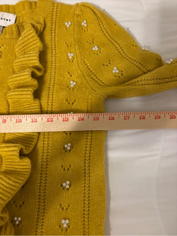 Industry M Mustard Yellow Pearl Embellished Ruffle Sweater M Medium - Image 4