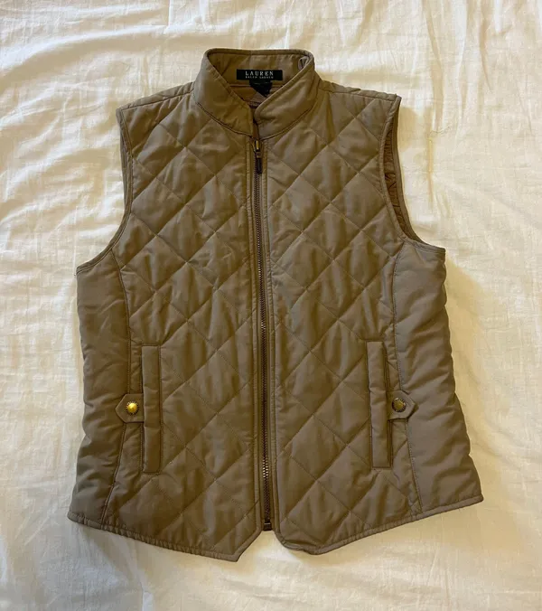 Ralph Lauren Tan Quilted Vest With Brass Buttons - Image 2