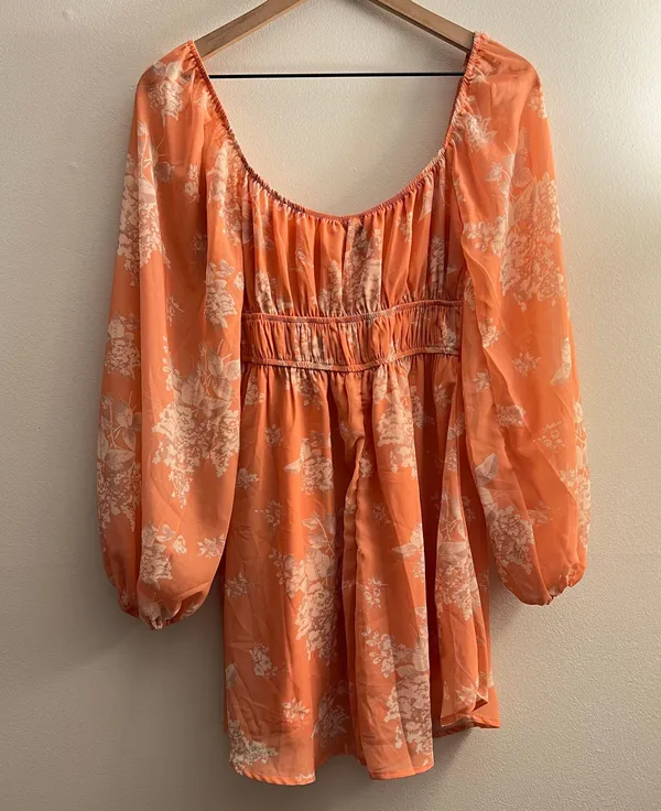 Hidden Kisses dress orange floral print long sleeve babydoll XS 2 - Image 5
