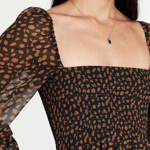 o.p.t |‎ NWT Few Moda Smocked Square Neck Puff Sleeve Maxi Dress in Black Floral - Image 4
