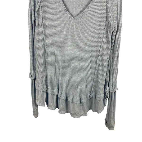 Free People We The Free Laguna Thermal Top XS Dusty Blue Oversized Waffle Knit - Image 3