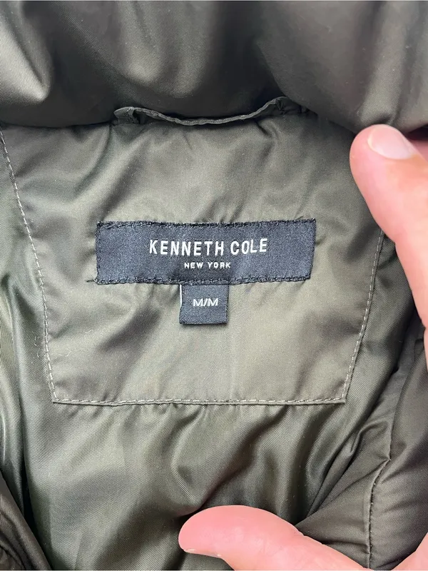 Kenneth Cole New York Olive Green Womens Quilted Puffer Coat Jacket Size Medium - Image 8