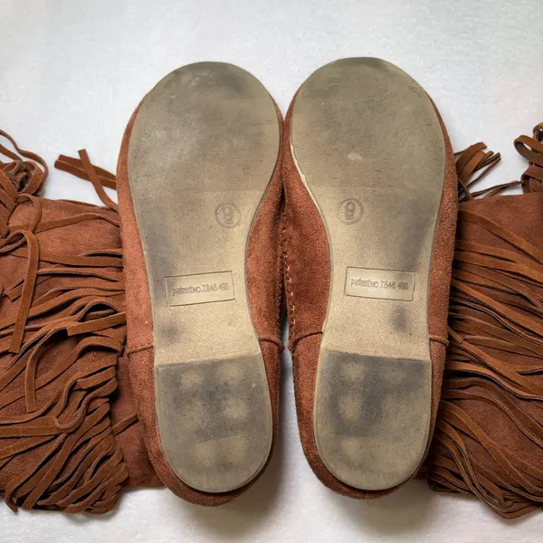 Mossimo Brown Suede Leather Fringe Moccasin Boots Womens 9 Faux Fur Lined Boho - Image 12