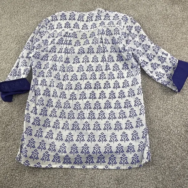 Roberta Roller Rabbit Cotton Tunic Top Blue Block Print Boho Beach Resort M‎ - Image 2