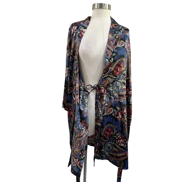 Source Unknown Vintage Satin Paisley Robe Nightgown Long Sleeve Lounge Wear‎ Size M - Image 3