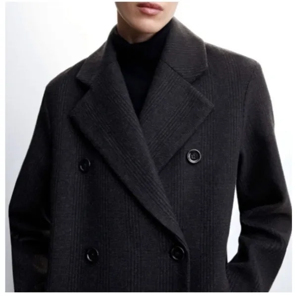 MANGO Double Breasted Pinstripe Long Wool Blend Coat Navy Dark Grey Women’s XXL - Image 13
