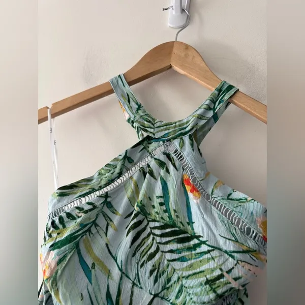 NEW!! Lulus St Tropez Mint Blue Leaf Print Halter‎ Dress - Image 3