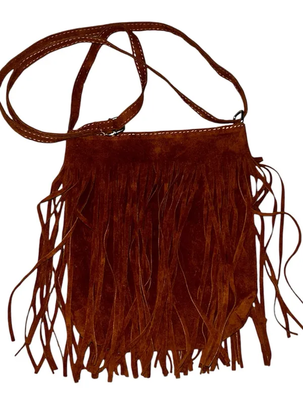 Fringe Faux Suede Crossbody Bag - Brown - Image 2