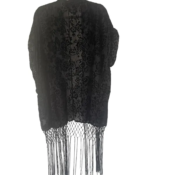 Jessica Simpson XL Witchy Velvet Fringe‎ Metallic Open Front Cardigan Long Top - Image 8