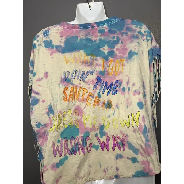 Sublime Shirt Womens L/XL Multicolor Tie Dye Fringe Cropped Band Tee Top - Image 6