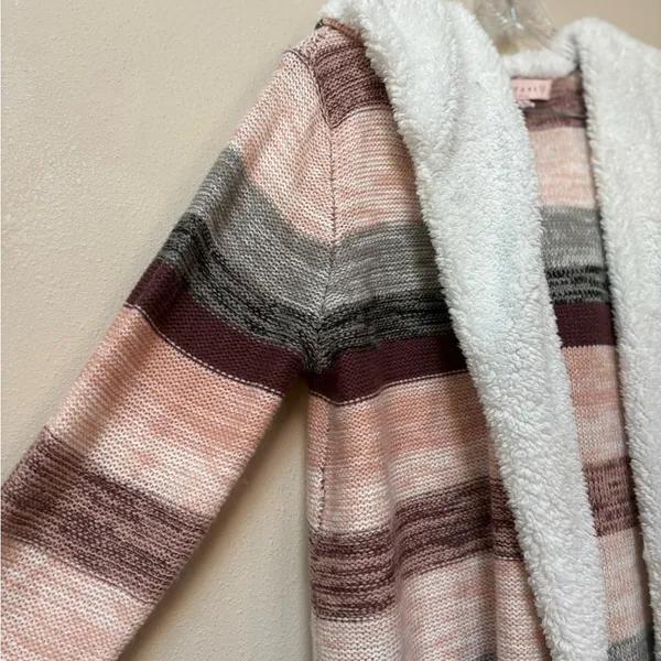 Crave Fame Sherpa Lined Striped Cardigan Sweater Jacket Size Large - Image 7