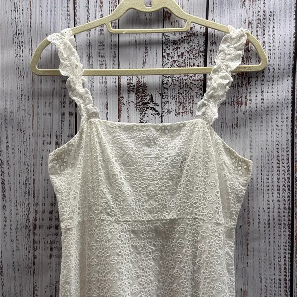 Lulu's Sincere Sweetheart White Cream Eyelet Lace Ruffled Midi Dress Size Medium - Image 6