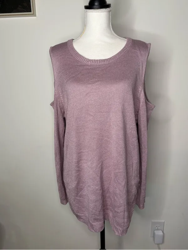 NWT Soho New York & Company Pink Metallic Cold Shoulder Tunic Sweater L - Image 2