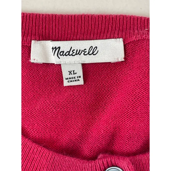 Madewell Pink Cotton Button‑Front Cardigan Crew Neck Womens Size XL - Image 2
