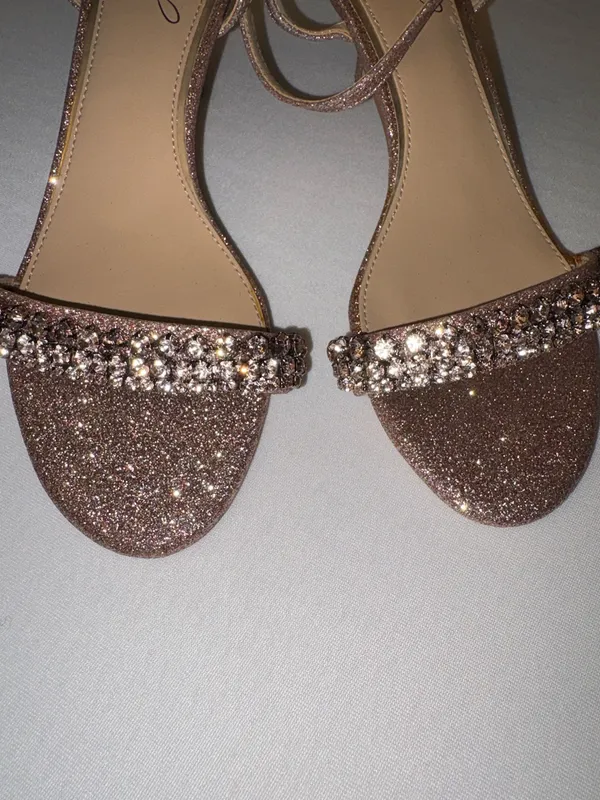 Badgley Mischka Loren Rose Gold Glitter Ankle-Strap Sandals Size 6.5 New in box - Image 2