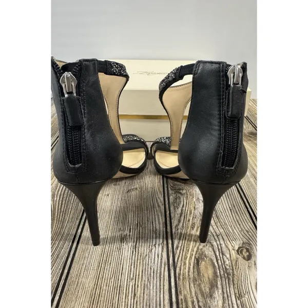 Imagine Vince Camuto BLACK Glitter T-Strap Stiletto Sandal Heels SHOES SZ 8 - Image 6