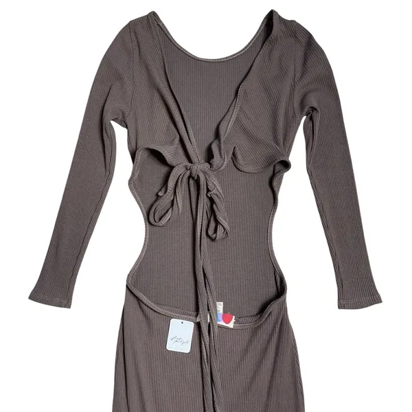 Free People Beach Brown Last Minute Ribbed Midi Dress Womens M - Image 6