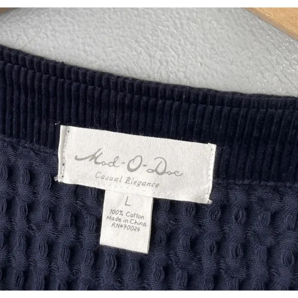 Mod O Doc Jacket Size Large Navy Textured Waffle Lagenlook Boxy Artsy Cotton Top - Image 6