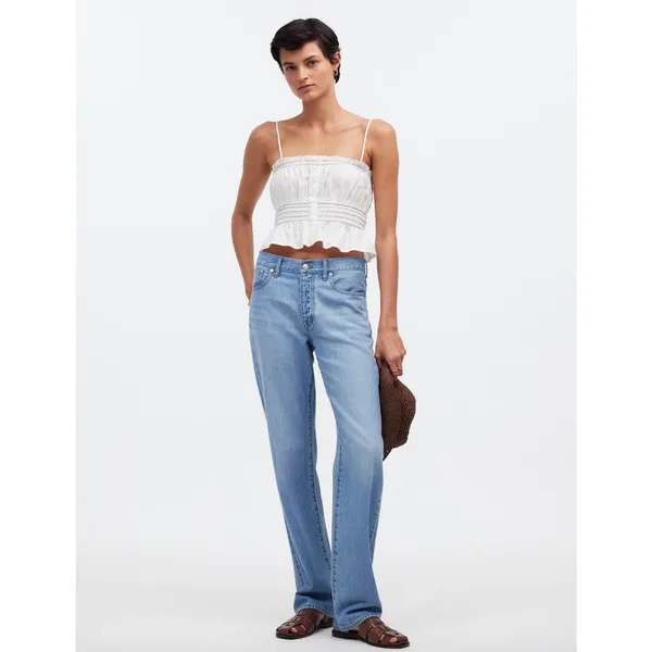 Madewell Smocked Button Front Top Poplin Cotton Eyelet White Stretch Medium NWT - Image 2