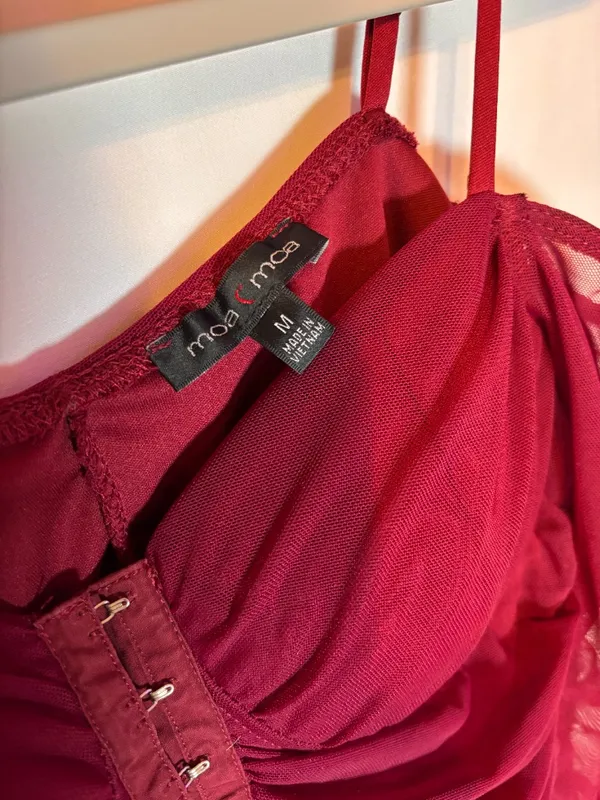 Red Mesh Ruched Corset Top – Size M - Image 3