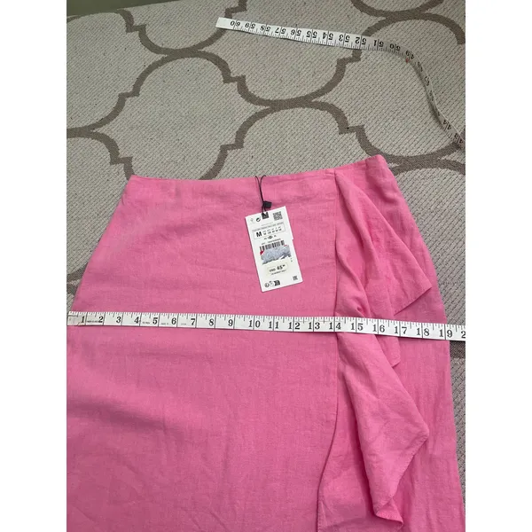 Zara RUFFLED LINEN BLEND MIDI SKIRT, Pink Size medium, 7950/939 NWT - Image 9