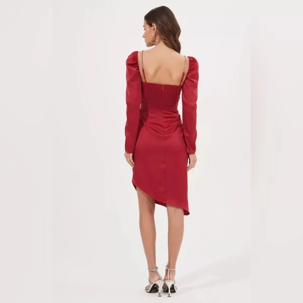ASTR THE LABEL Claudina Womens Rouched Embellished Midi Dress - Image 8