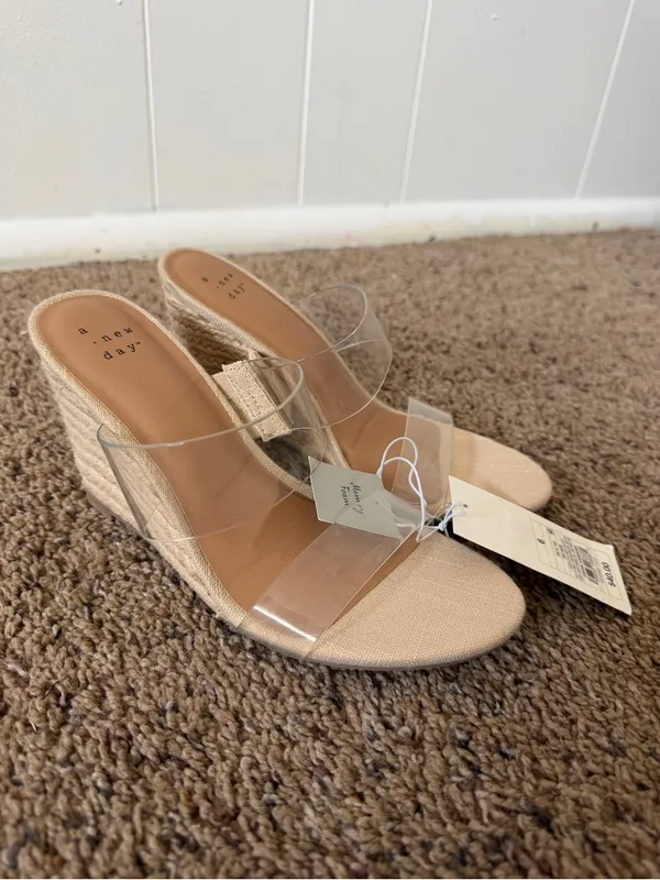 A New Day Clear Strap Espadrille Wedge Sandals Nude Beige Size 6 NWT - Image 2