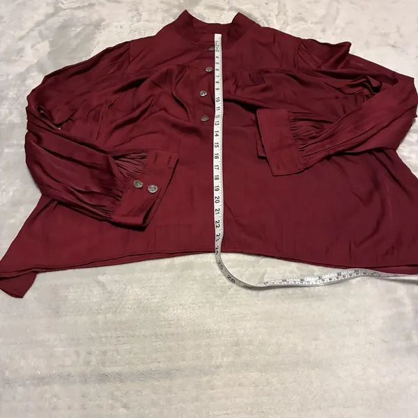 By Anthropologie Burgundy Ruffle Shoulder Peasant Blouse Long Bishop Sleeve XL - Image 5