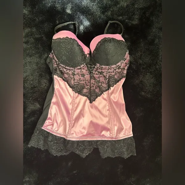 Felina Pink & Black Lace Bustier Corset - Small - Image 2