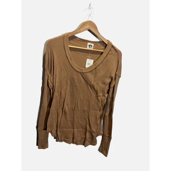 Free People We The Free Colby Top Womens‎ Small Brown Raw Edge Boho Slouchy - Image 3