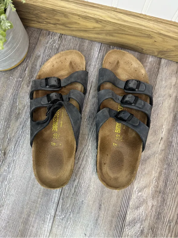 Birkenstock Florida Triple Strap Dark Blue Suede Narrow Ladies 7 Mens 5 EU 38 - Image 4