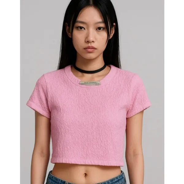 Zara Women Cropped Top L Pink Fuzzy Eyelash Knit Y2K Coquette‎ Indie Festival - Image 2