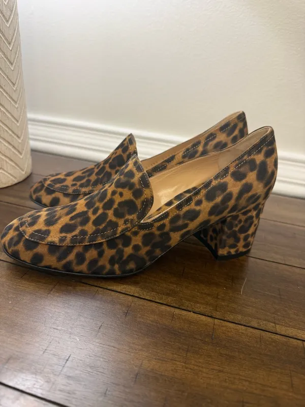 Gianvito Rossi Leopard Print Suede Block Heel Loafer Pumps Size 38 - Image 5