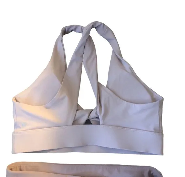 Fabletics 2PC Leggings & Sports Bra M Light Pink/Mauve Yoga Work~Out Twist Top - Image 4