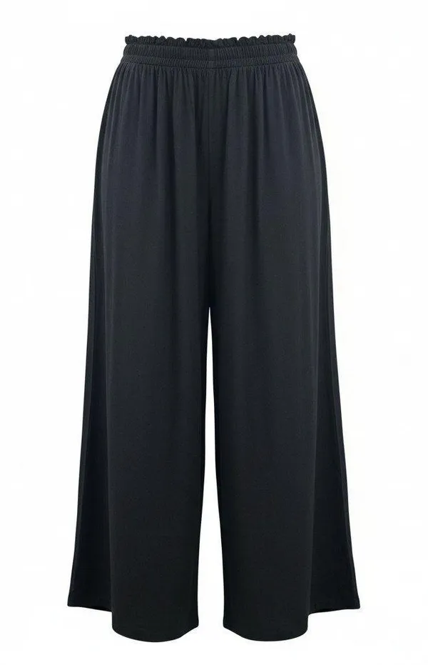 Black Wide Split Flowy Straight Beach Vacation Lounge 90s Pullon Boho Pants XS‎ - Image 2