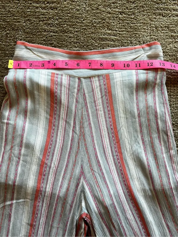 Striped Wide-Leg asymmetrical flowy bohemian Pants in Cream and Coral - Image 5