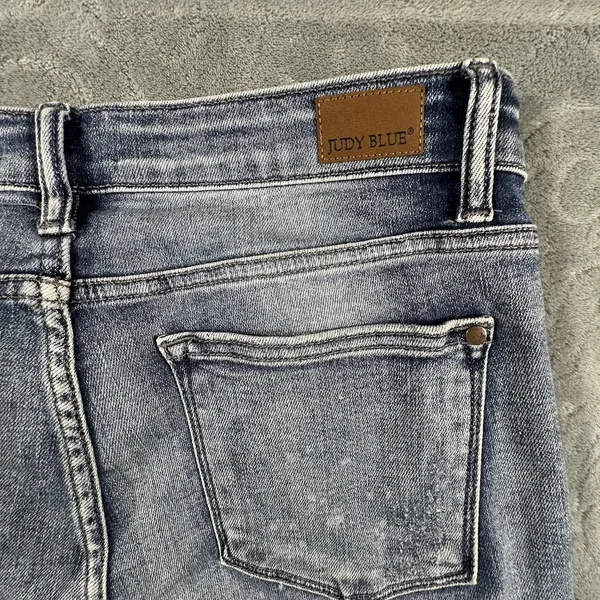 Judy Blue Jeans Womens 11/30 Blue Boyfriend Fit Destroyed Bleach Splatter Denim - Image 3