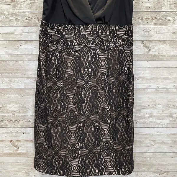 Coldwater Creek Womens‎ 14 Dress Cocktail Black Tan Lace Ruffled Neck Sleeveless - Image 3