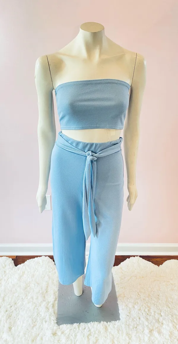 Boohoo Sky Blue Tie-Waist Co-ord Culotte Pant Set - Image 4