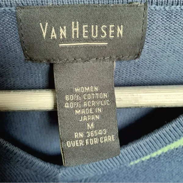 VAN HEUSEN 90s Preppy Argyle V neck Pullover Sweater M - Image 2