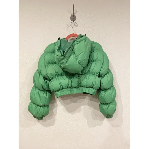 Pretty Little Thing Puffer Jacket Womens XL Green Cropped Hooded Petite Bubbl NWT - Image 5