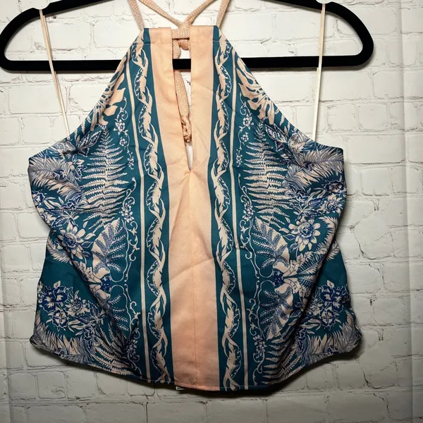 NWT Anthropologie Eva Franco Pink Floral‎ Print Halter Neck Crop Top Size 8 - Image 3