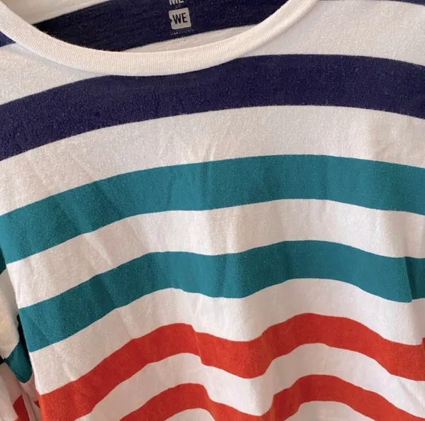 PacSun Retro Stripe Crop Top Long Sleeve White M 70s Blue Green Rust - Image 3