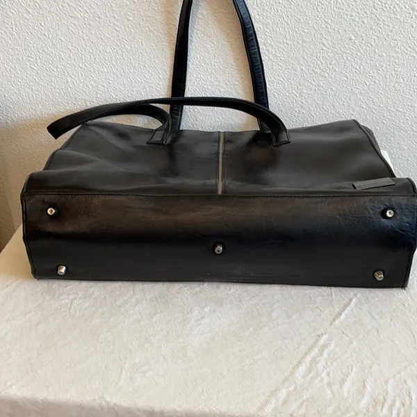Perlina Black Leather Work Tote handbag - Image 3