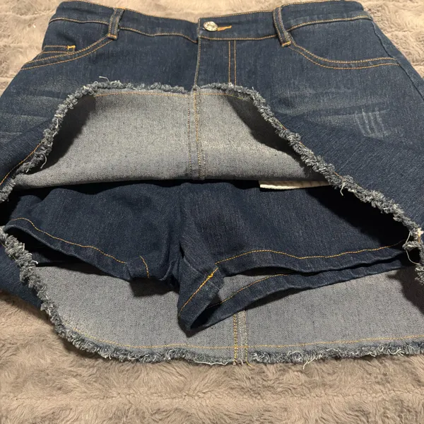 After Market Denim Skort Mini Skirt Blue Frayed Hem Size S - Image 4