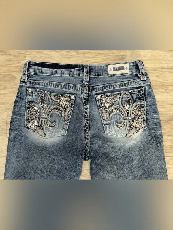Fleur by Miss Me Y2K Western Bling Fleur De Lis Embellished Bootcut Jeans - Image 6