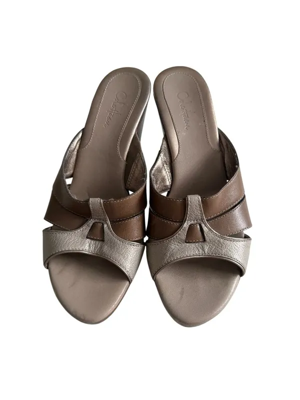 COLE HAAN Light Bronze Brown Silver Leather Sandals Heels Size 7 - Image 7