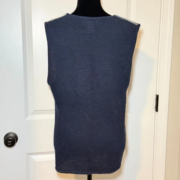 Vintage Gloria Vanderbilt Blue Striped Knit Sweater Vest Size Medium - Image 3